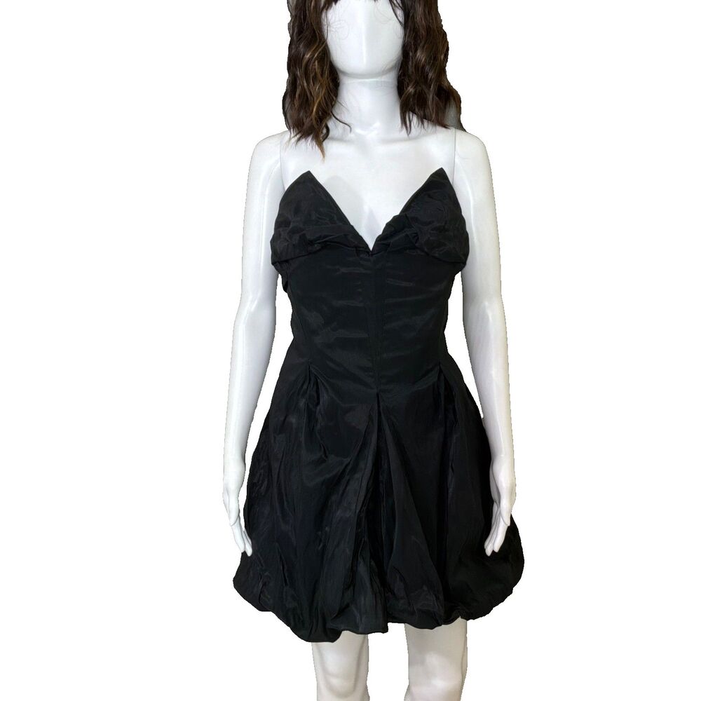 AllSaints Black Cotton Corset Parachute Bubble Hem Mini Dress Size 12 90’s Y2K